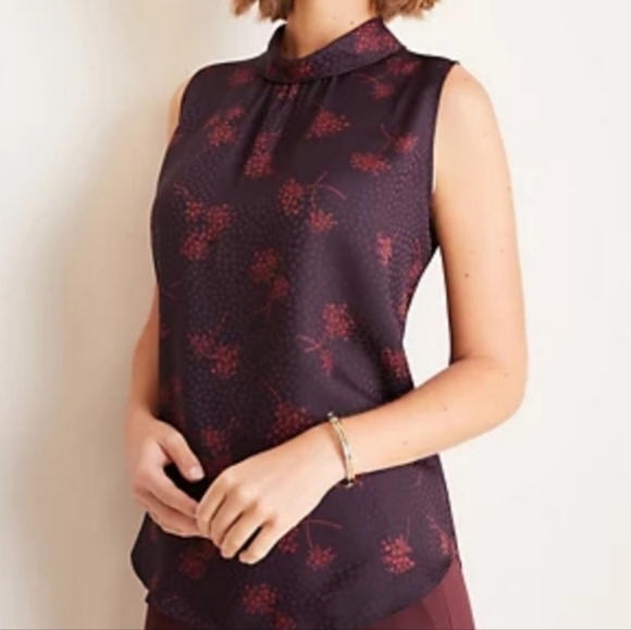 ANN TAYLOR Floral Dot Jacquard Mock Neck Top Sz XL - Picture 1 of 4